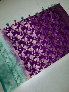 New Model Purple💜sea Green Big Border Saree