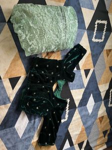 Velvet Green Blouse &amp; Net Leheng