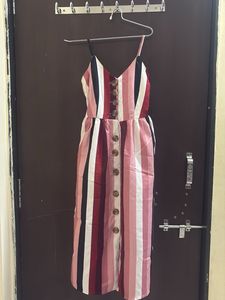 Striped Button-Front Midi Dress