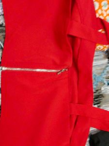 Red Kurta Set with Printed Sleeves