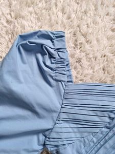 Sky Blue Puff Sleeve Midi Dress With pocket