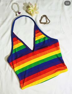 Rainbow Stripe Halter Top