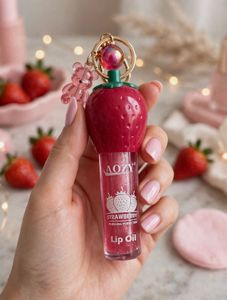 Strawberry Lip Oil with Cute Bear Keychain