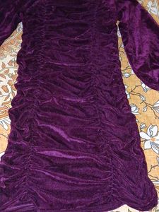 Purple Velvet Ruched Mini Dress