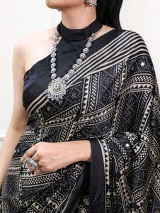 Black Satin Silk Saree