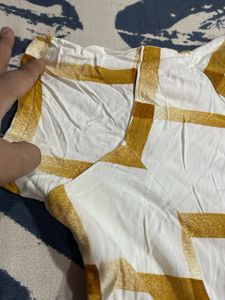 Off White N Yellow Top With Matching Stole