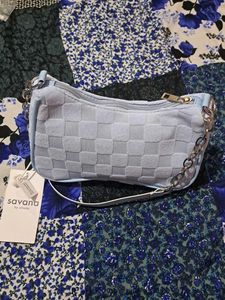 Light Blue Woven Chain Shoulder Bag