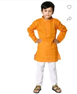 Kids Yellow Kurta White Pyjama