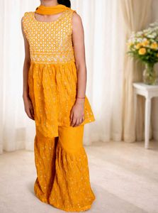 Girls Yellow Kurta Set with Dupatta