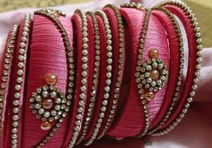 Pink Silk Thread Bangles - Set of 8