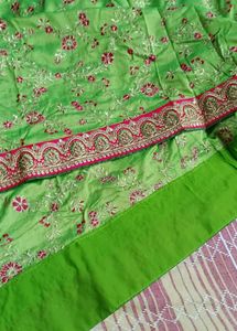 Beautiful green saree and pink blouse