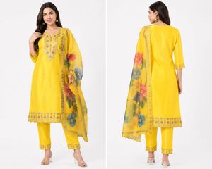 Yellow Embroidered Kurta Set with Dupatta