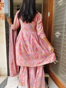 Pink Floral Kurta Sharara Set