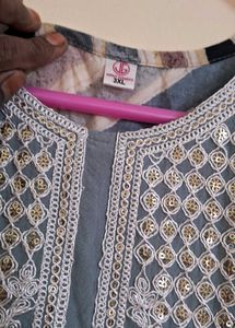 Striped Kurta with Embroidered Neckline