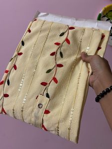 Cream Embroidered Kurta + Free Gift