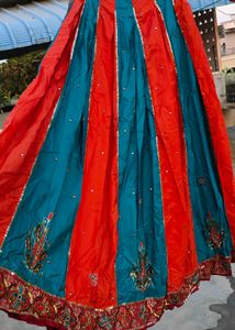 Embroidered Teal &amp; Orange Skirt