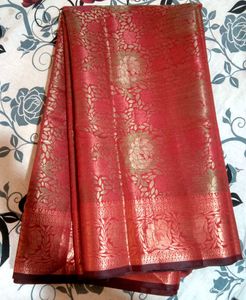 Elegant Red Banarasi Silk Saree with running blous