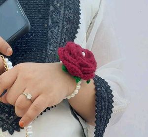 Handmade Crochet Rose Bracelet with Pearl Detail