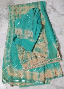 Brand New Turquoise Sequined saree &amp; blouse