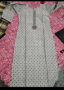 Elegant Grey Printed Kurta Set with Dupatta