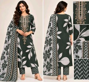 Elegant Leaf Print Kurta Set with Dupatta(un