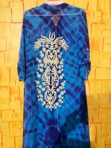 Blue Tie-Dye Embroidered Tunic