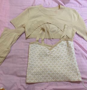 Cute Cream Knit Crop Top Set