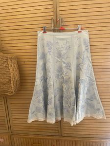 Light Blue Embroidered Midi Skirt