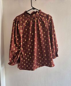 Chic Brown &amp; Gold Polka Dot Top