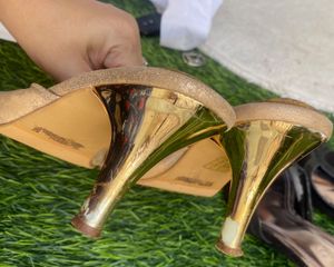 Sparkly Gold Peep-Toe Heels