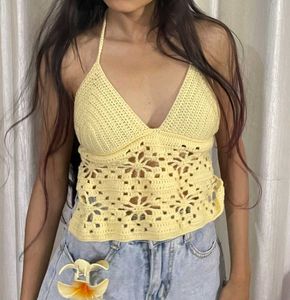 Yellow Crochet Halter Top