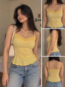 Yellow Lace Trim Cami Top