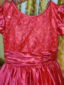Girls Coral Pink Embellished Gown
