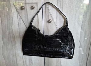 Chic Black Croc Embossed Hobo Bag