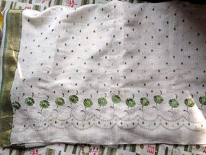 Embroidered Saree with Olive Green Border