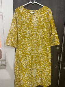 Yellow Kurta with White Print