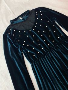 Velvet Pearl Detail Dress