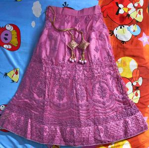 Embroidered Pink Lehenga with Can-Can &amp; Designer S
