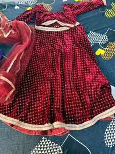 Maroon Velvet Lehenga Choli