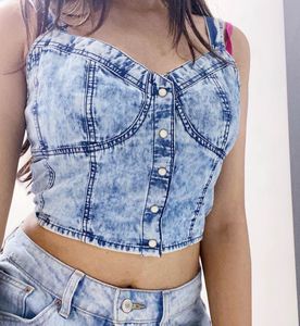 Acid Wash Denim Cropped Tank