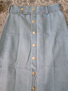 Classic Light Wash Denim Midi Skirt
