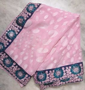 Beautiful Pink Saree with Embellishments
