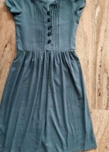 Chic Teal Pleated Button-Up Dress