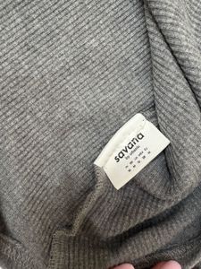 savana Grey Ribbed Lace Trim Top with Bow
