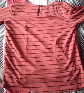 Vestry Women's Red Top With Black Strips