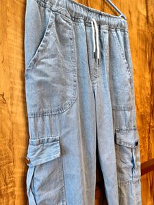 Light Wash Denim Cargo Joggers