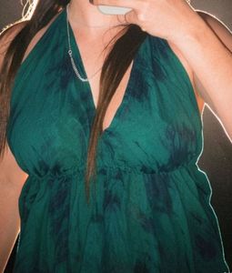 Boho Green Tie-Dye Halter Dress