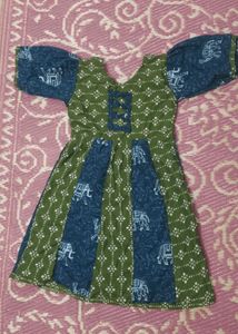 Green Elephant Print Kids Dress