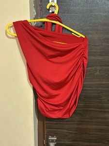 Red Halterneck Ruched Top