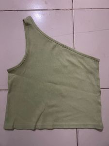 Light Green One Shoulder Ribbed Crop Top
